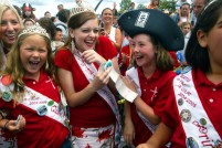 Miss West Seattle Hi-Yu- Royalty greet the Seafair Pirates on July 9, 2005. (photo/Karen Ducey)